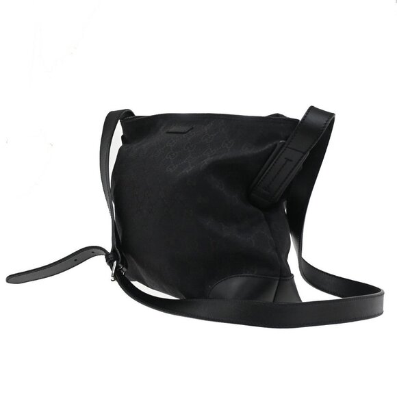 GUCCI GG Sherry Canvas Shoulder Message Bag Leather Black SHW Italy 77CA379